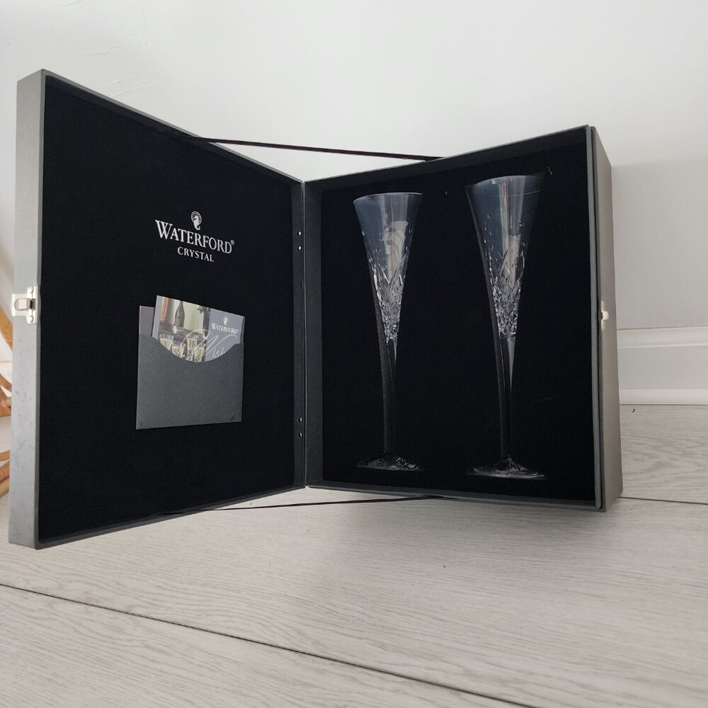 Waterford Crystal Wishes Happy Celebrations Toasting Flute Pair - NEW with box